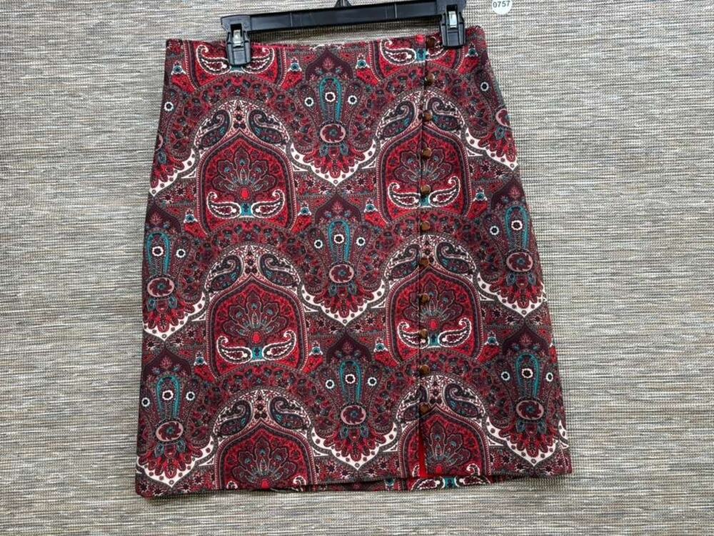 Talbots Paisley A-Line Skirt Womens Size 10P Red Classic Career